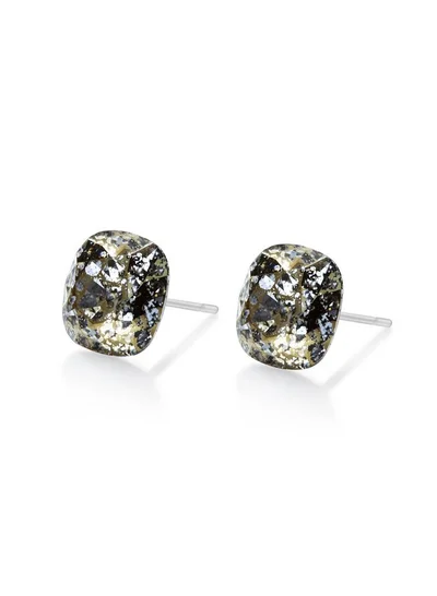Seona Seona Sophia 10mm Cushion Cut Crystal Earrings – Hypoallergenic Stud Earrings for Women, Tarnish‑Free Stainless Steel Jewelry for Sensitive Ears - Gold Patina